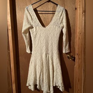 Free People Cream Lace Long Sleeve Dress